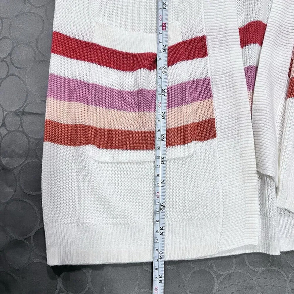 Torrid Cardigan Open Front Sweater Size 1 White Striped Pockets Long Sleeve Knit - Picture 11 of 12